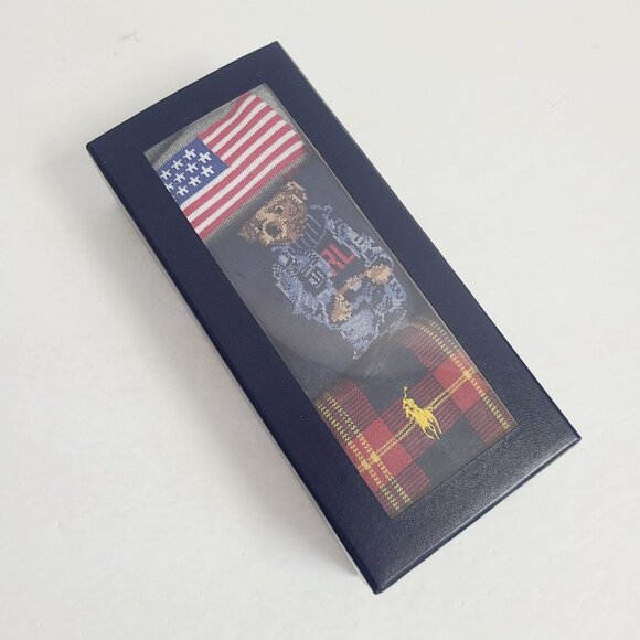 Polo Ralph Lauren Polo Bear American Flag Socks 3 Pair Gift Box Set